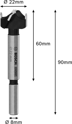 Broca para cortar bisagras de madera laminada Bosch EXPERT, 22 mm.